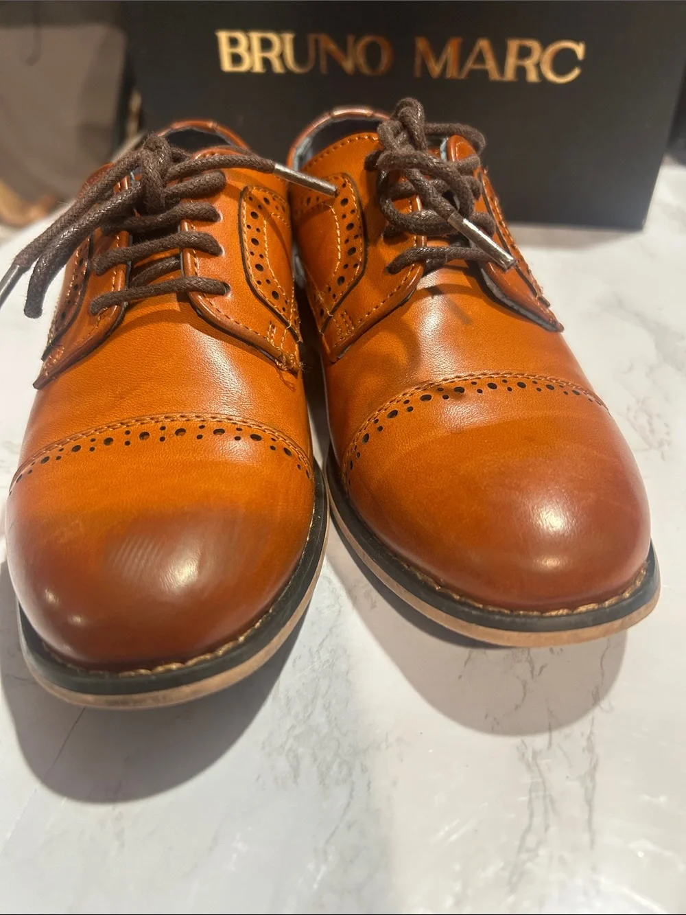 Bruno Marc Kids Tan Leather Wingtip Oxfords